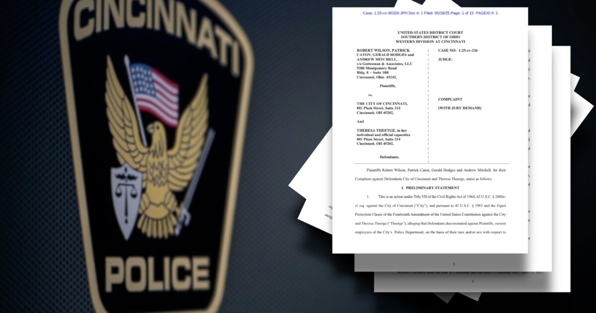 Cincinnati police officers sue city, police chief claiming discrimination against white males