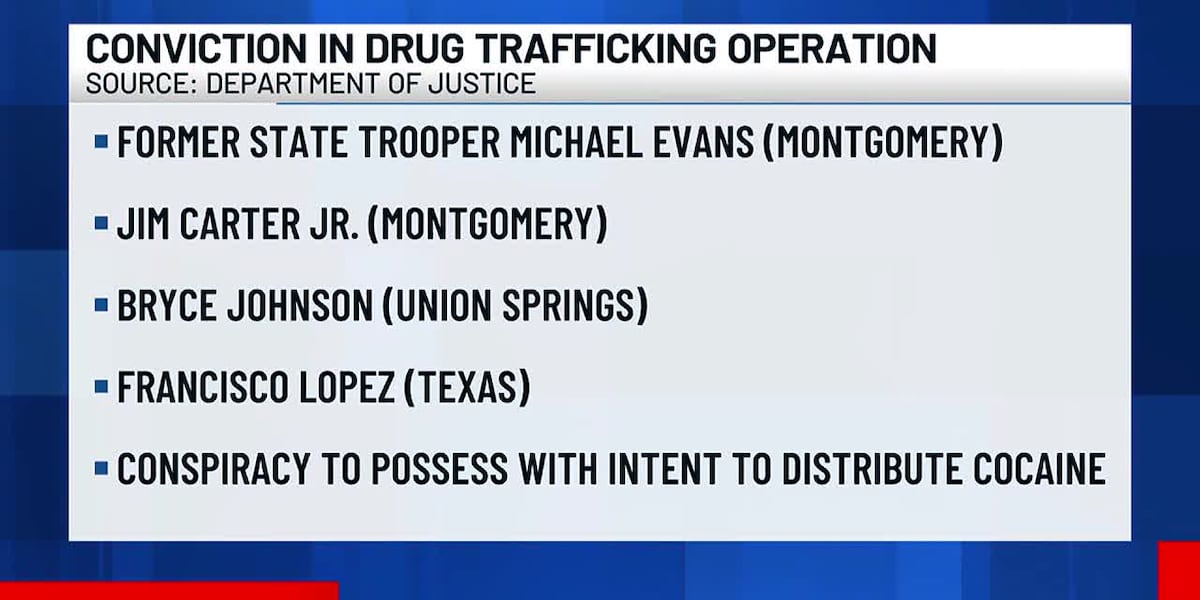 Former Alabama state trooper convicted for drug trafficking