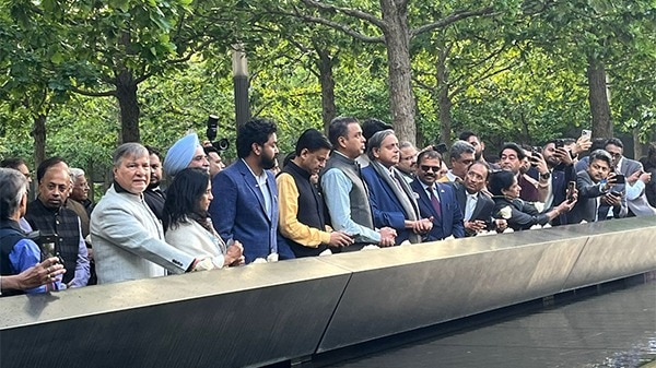 Very moving moment: Shashi Tharoor as he pays tributes at 9/11 memorial in US