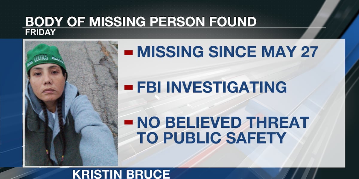 Body found of missing person Kristin Bruce