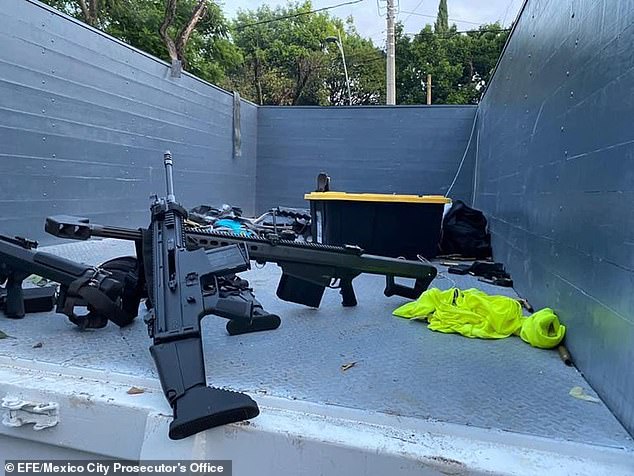 Some of the weapons (pictured) that were used in the June 2020 failed plot to kill Mexico City' police chief Omar García Harfuch were smuggled from the United States