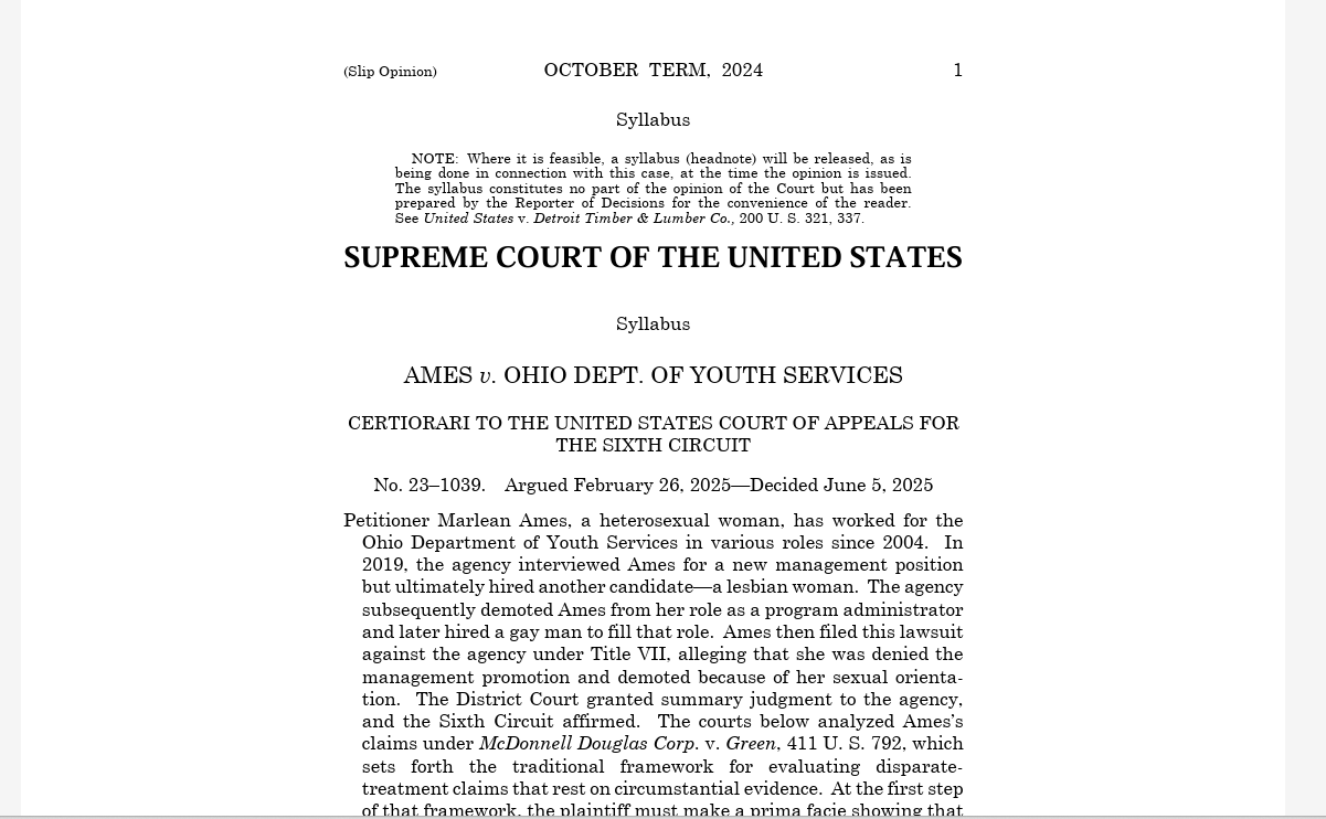 Supreme Court Unanimously Strikes Down Higher Bar for “Reverse Discrimination” Claims